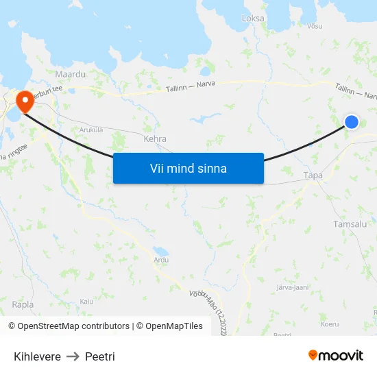 Kihlevere to Peetri map