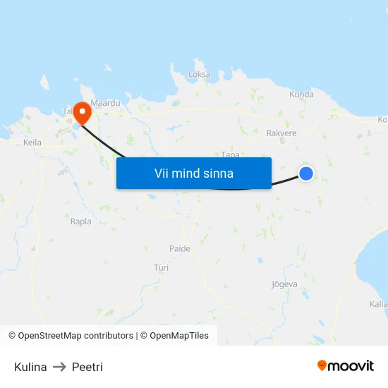 Kulina to Peetri map