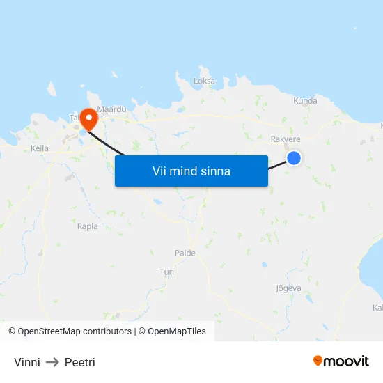 Vinni to Peetri map