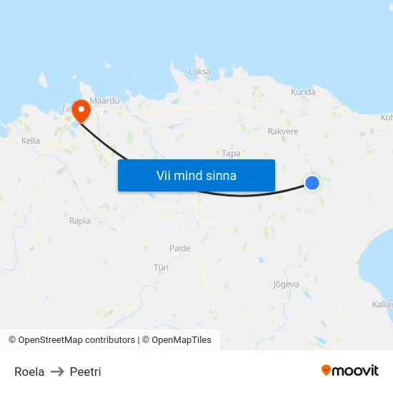 Roela to Peetri map