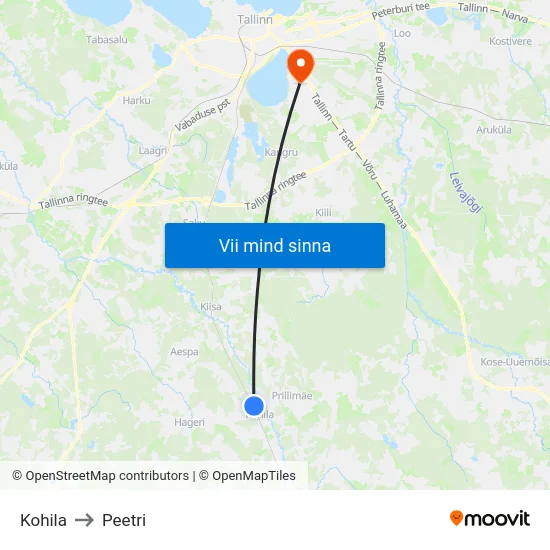 Kohila to Peetri map