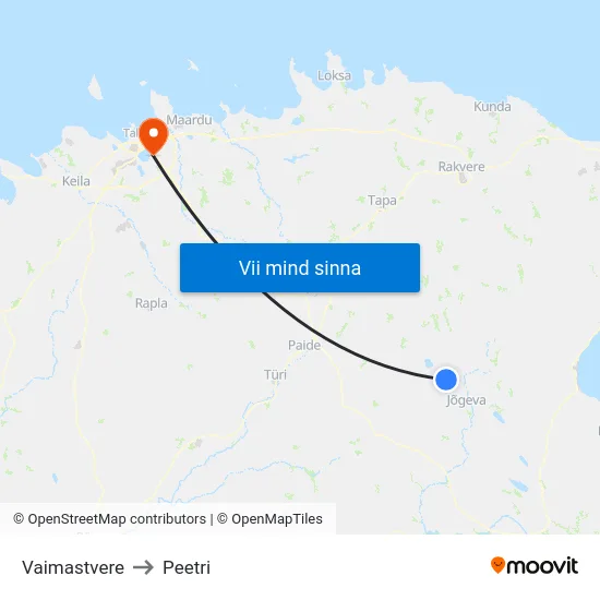 Vaimastvere to Peetri map