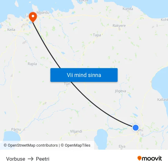 Vorbuse to Peetri map