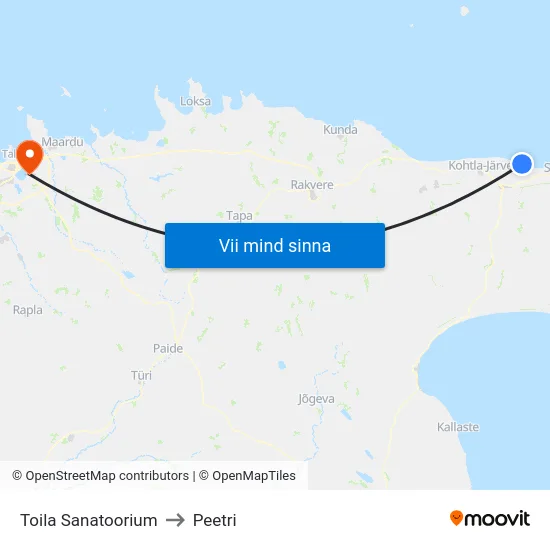 Toila Sanatoorium to Peetri map