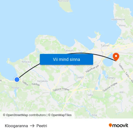 Kloogaranna to Peetri map