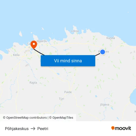 Põhjakeskus to Peetri map