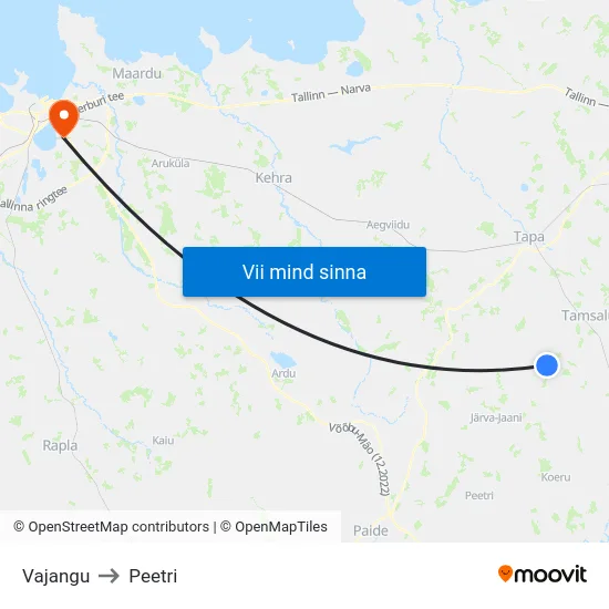 Vajangu to Peetri map