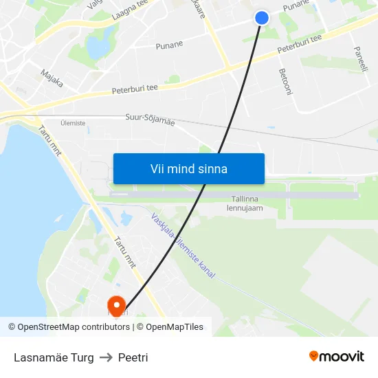 Lasnamäe Turg to Peetri map
