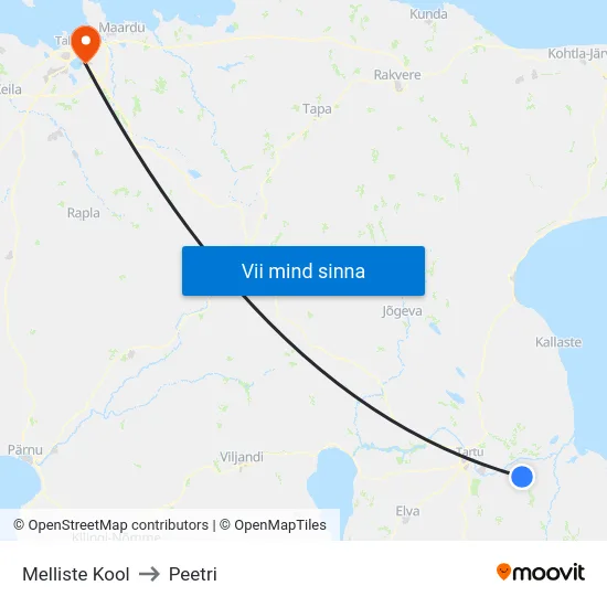 Melliste Kool to Peetri map