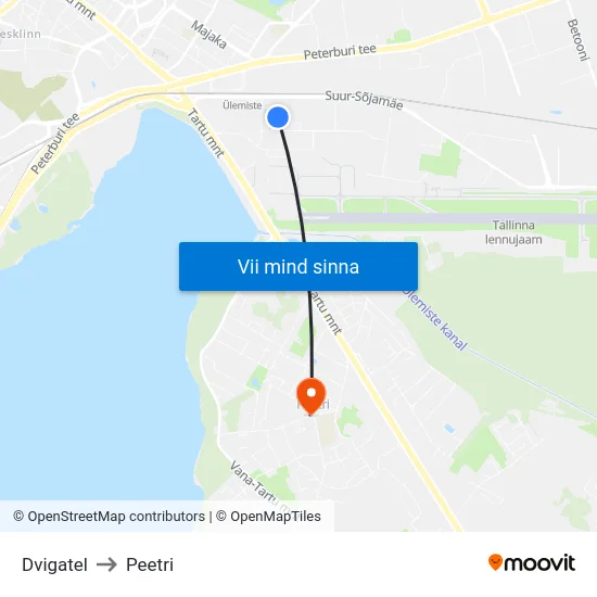 Dvigatel to Peetri map