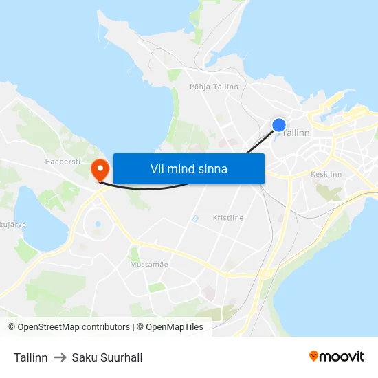 Tallinn to Saku Suurhall map