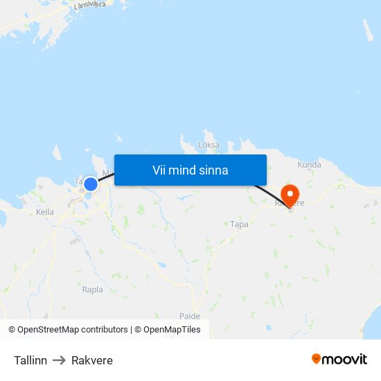 Tallinn to Rakvere map