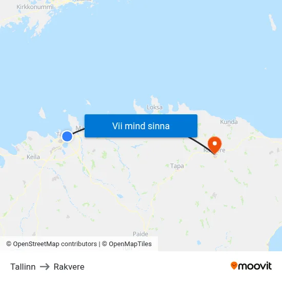 Tallinn to Rakvere map
