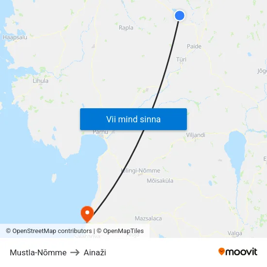 Mustla-Nõmme to Ainaži map