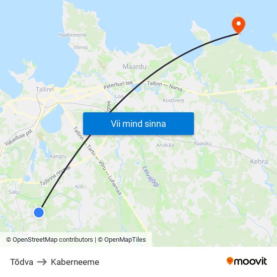 Tõdva to Kaberneeme map