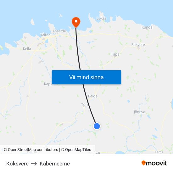 Koksvere to Kaberneeme map