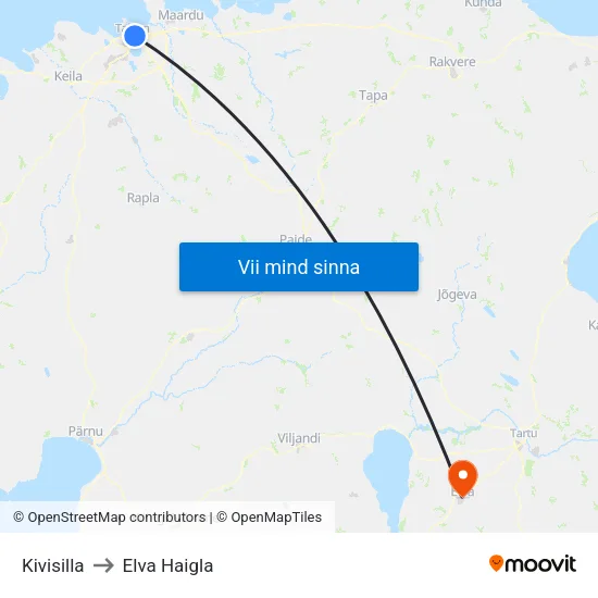 Kivisilla to Elva Haigla map
