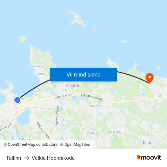 Tallinn to Valkla Hooldekodu map