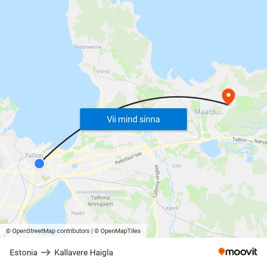 Estonia to Kallavere Haigla map
