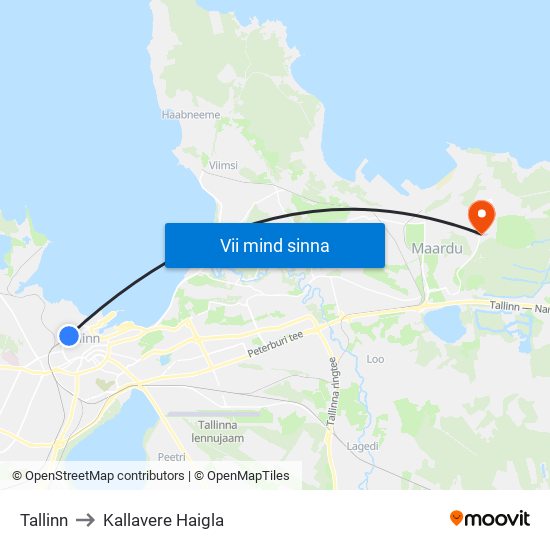 Tallinn to Kallavere Haigla map
