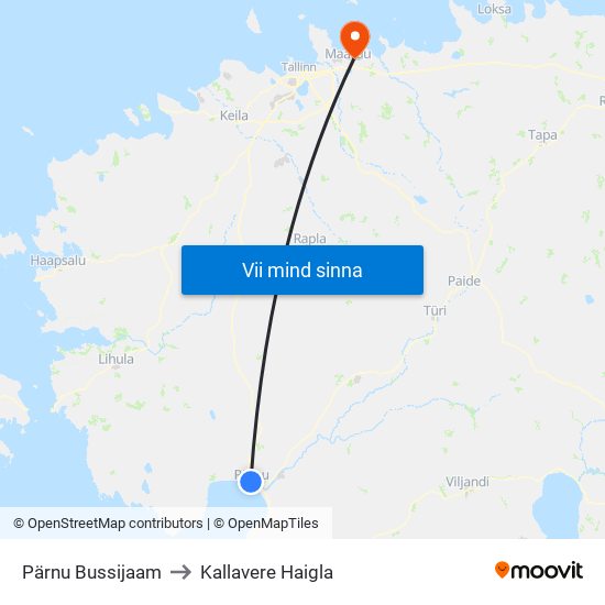 Pärnu Bussijaam to Kallavere Haigla map