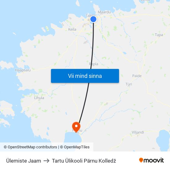 Ülemiste Jaam to Tartu Ülikooli Pärnu Kolledž map