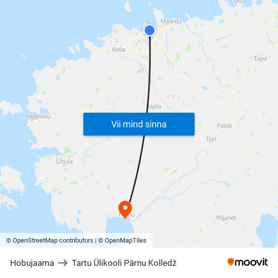 Hobujaama to Tartu Ülikooli Pärnu Kolledž map