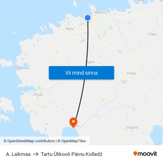 A. Laikmaa to Tartu Ülikooli Pärnu Kolledž map