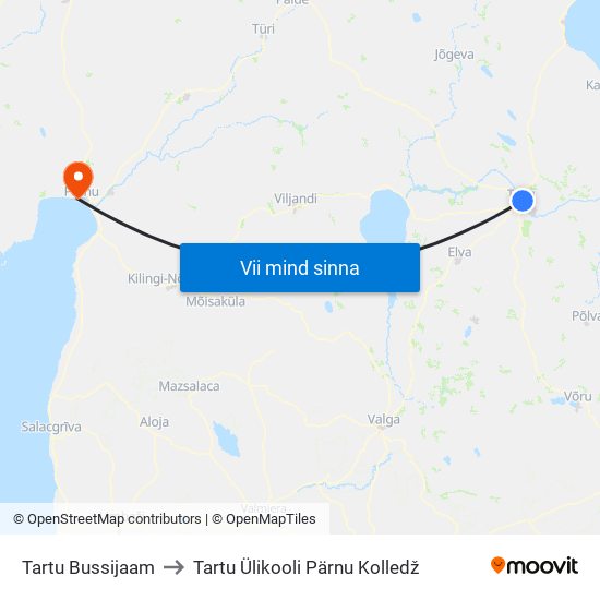 Tartu Bussijaam to Tartu Ülikooli Pärnu Kolledž map