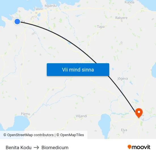 Benita Kodu to Biomedicum map