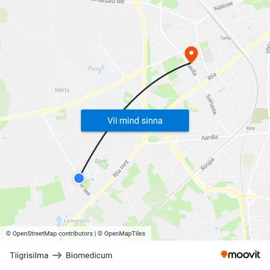 Tiigrisilma to Biomedicum map