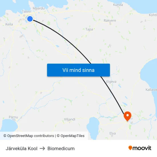 Järveküla Kool to Biomedicum map