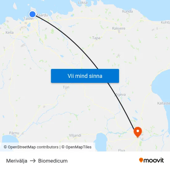 Merivälja to Biomedicum map
