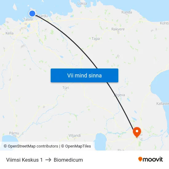 Viimsi Keskus 1 to Biomedicum map