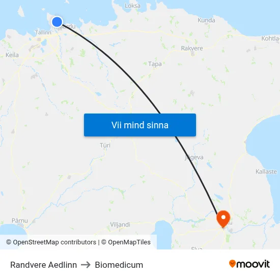 Randvere Aedlinn to Biomedicum map