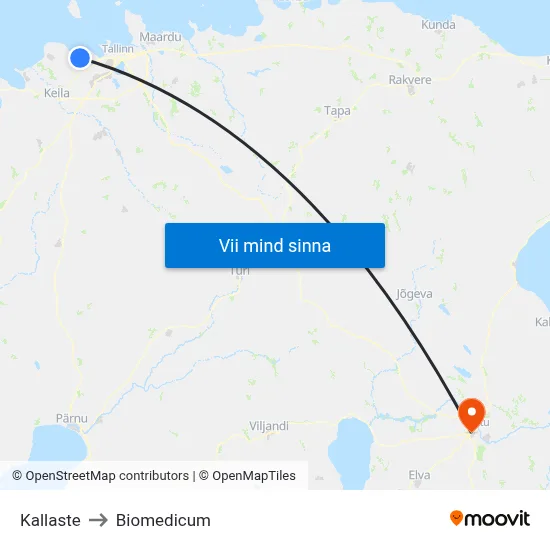 Kallaste to Biomedicum map