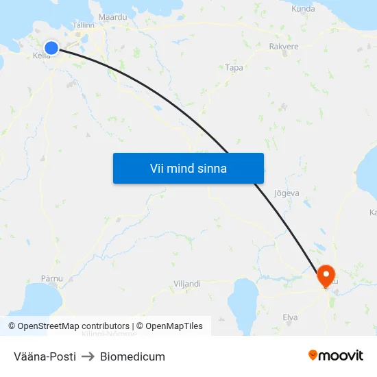 Vääna-Posti to Biomedicum map