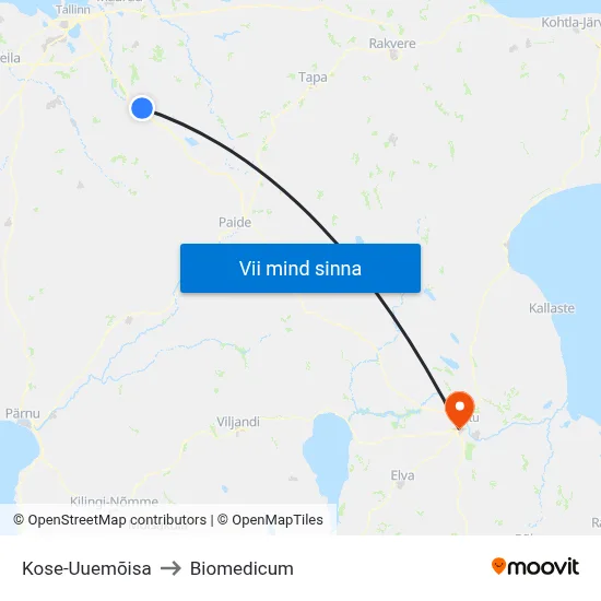 Kose-Uuemõisa to Biomedicum map