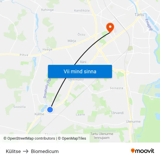 Külitse to Biomedicum map