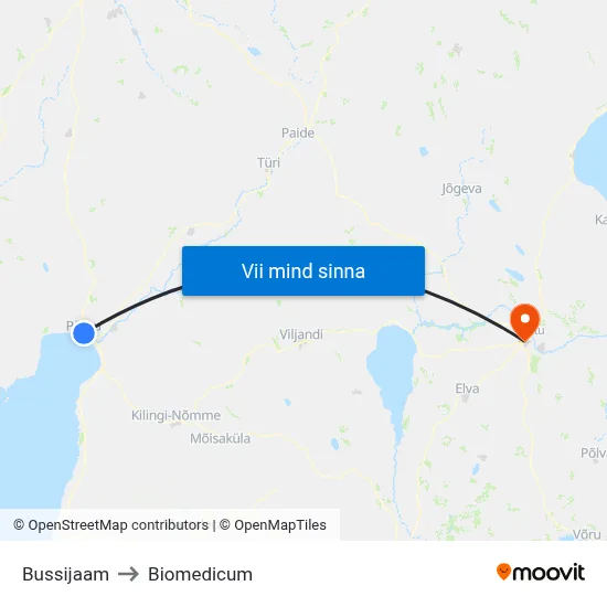 Bussijaam to Biomedicum map
