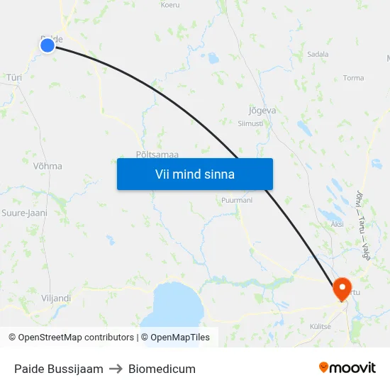 Paide Bussijaam to Biomedicum map