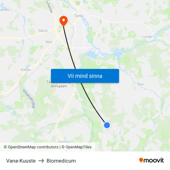 Vana-Kuuste to Biomedicum map