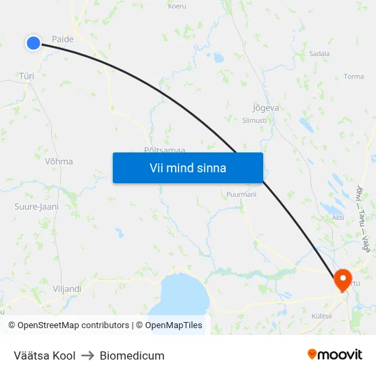 Väätsa Kool to Biomedicum map