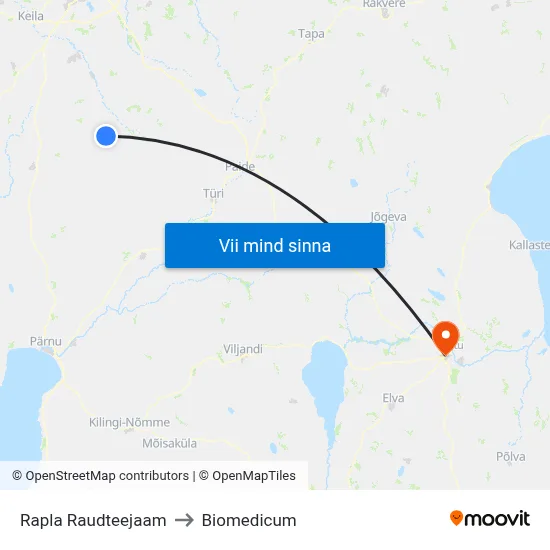 Rapla Raudteejaam to Biomedicum map
