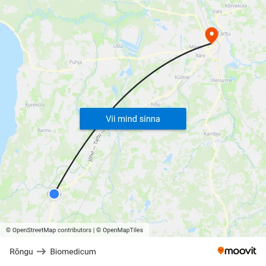 Rõngu to Biomedicum map