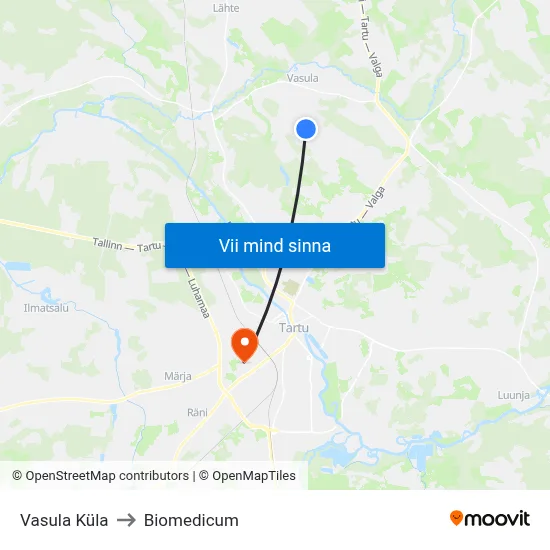 Vasula Küla to Biomedicum map
