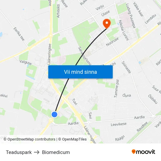 Teaduspark to Biomedicum map