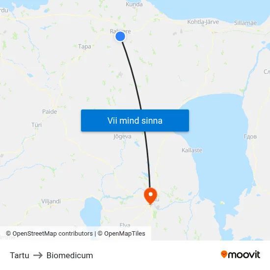 Tartu to Biomedicum map