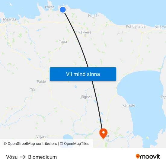 Võsu to Biomedicum map