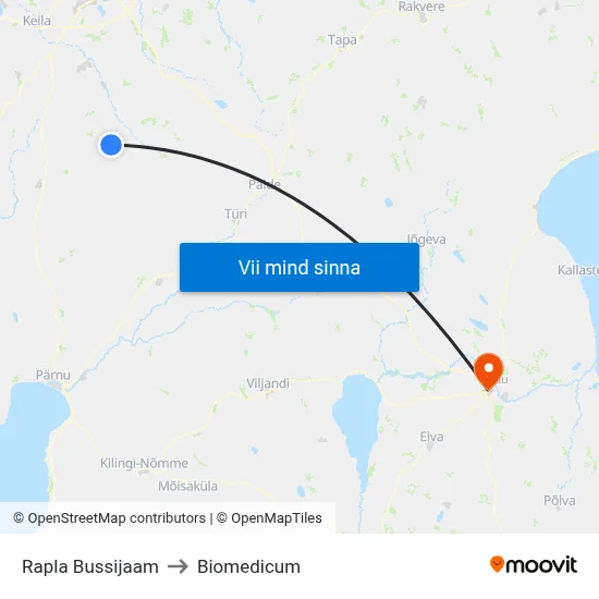 Rapla Bussijaam to Biomedicum map